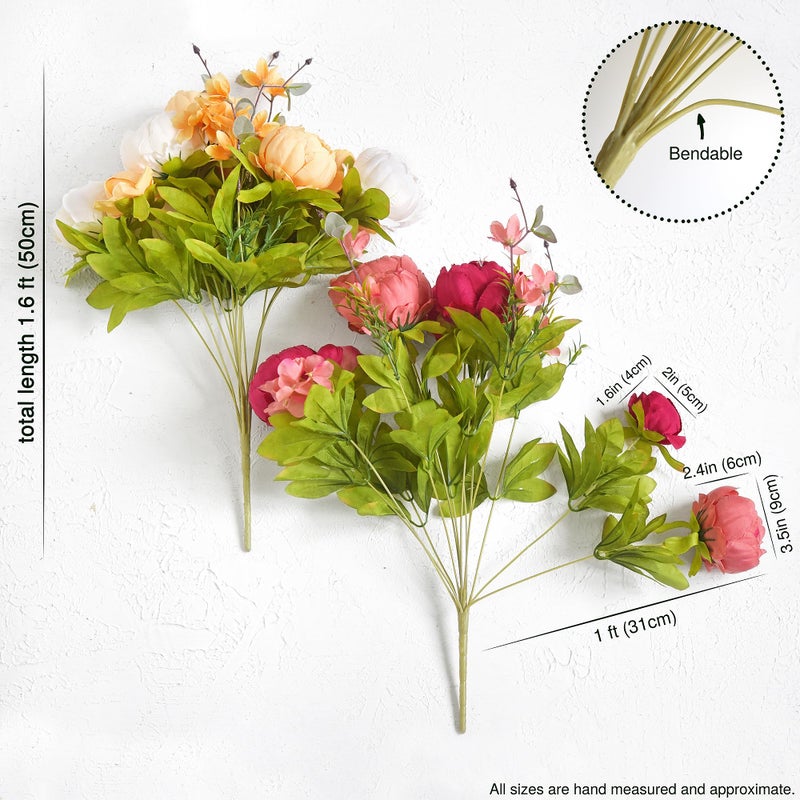 FiveSeasonStuff Artificial Peony Bouquets, 2 Silk Flower Bundles in Peach, Coral, Cream & Burgundy with Hydrangeas for Wedding Centerpieces & Home Decor (Country Delightful) - Image 3